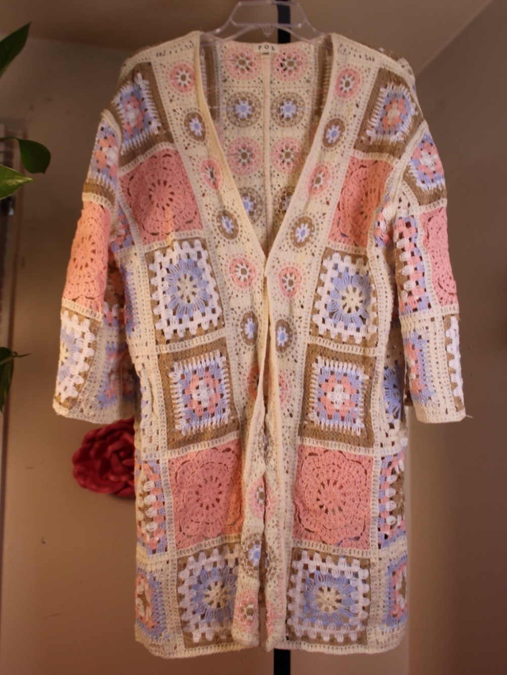 POL Brand New Pastel Granny Square Crochet Cardigan